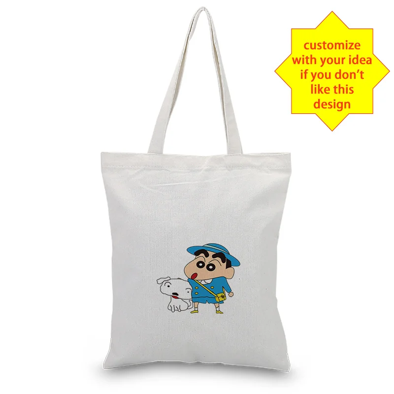 Сумка-тоут Crayon Shin-chan, ежедневное использование текста DIY, сумка с логотипом на заказ, Холщовая Сумка для покупок, Экологичная многоразовая утилизация