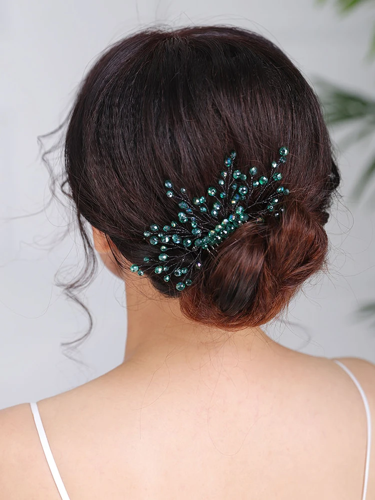 Accesorios para cabello para boda, tocados casuales, peine de pelo verde hecho a mano, tocado elegante para fiesta graduación para mujeres, joyería para el cabello nupcial|Tocados de novia| - AliExpress