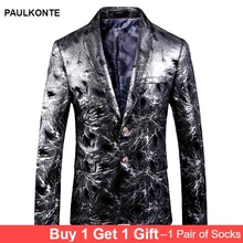Men'S Silver Large Size British Wind Blazer High Quality Slim Business Casual Fashion Men'S Host Evening Dress