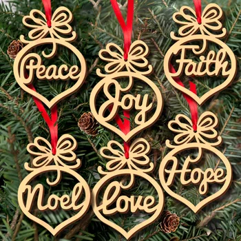 

6pcs Merry Christmas Tree Decorations Wooden Pendants Crafts Scene Layout Hanging Ornaments Party Wedding Holiday Adornment 2018