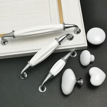 White Silver Chrome Dresser Ceramic Knobs Pulls Drawer Handles Pulls Chic Kitchen Cabinet Pulls Door Furniture Handles