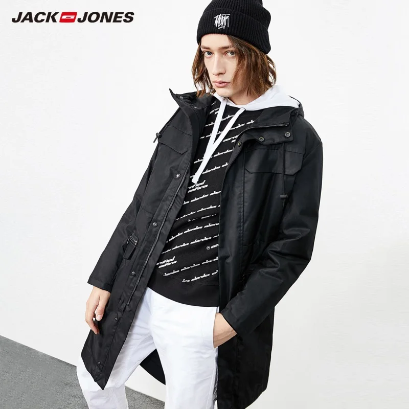 JackJones Мужская парка с капюшоном пальто Длинная стеганая куртка Тренч пальто мужская одежда 218409507