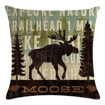 

4pcs Elk Bear Deer Pine Tree Forest Throw Pillow Covers Cotton Linen Pillowcase Home Office LAD-sale