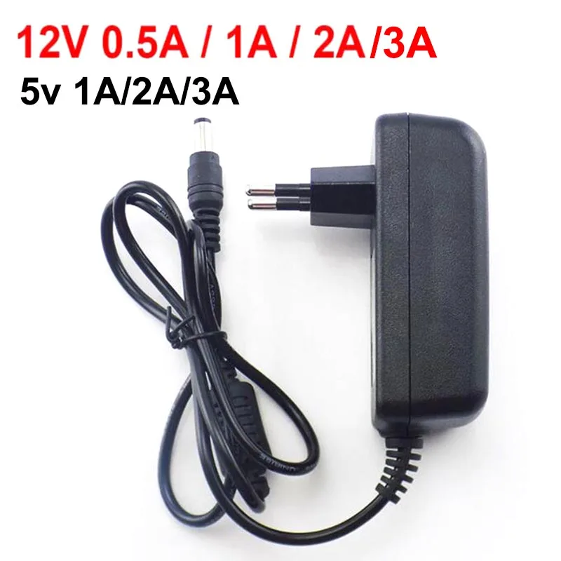 AC/DC Power Adapter Supply 5V 12V For LED Strips, CCTV, Electronics - 0.5A To 3A Output