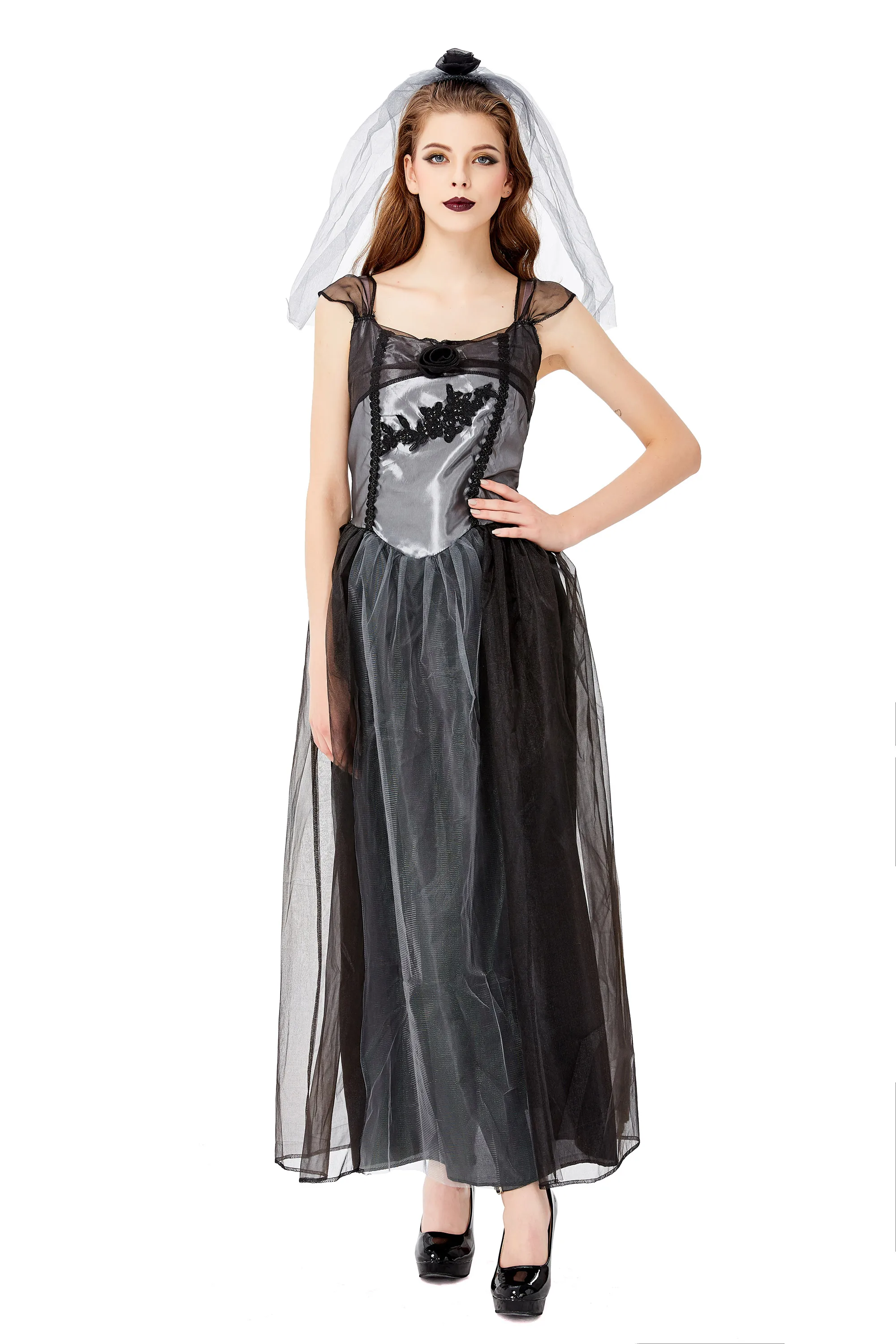 

Sexy Dark Horror Devil Ghost Bride Cosplay Costume Halloween Day of the Dead Devil Scary Zombie Vampire Witch Fancy Dress