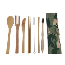 Портативный экологичный набор столовых приборов 8 шт. бамбуковый набор столовых приборов нож вилка ложка многоразовые трубочки палочки для еды бамбуковые дорожные Uten