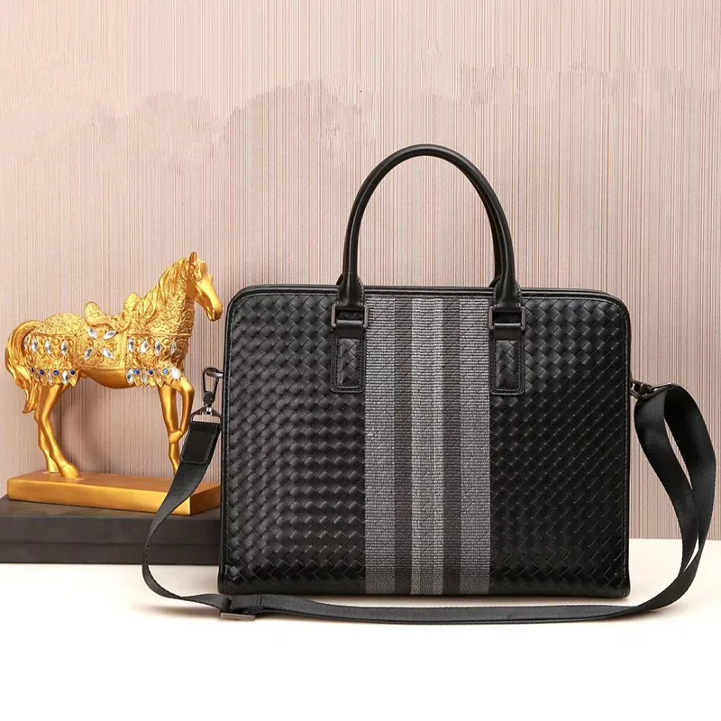 

Leather embroidery woven men's bag handbag horizontal men's briefcase cowhide computer bag shoulder bag