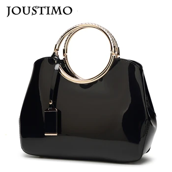 

Bright Solid Patent Leather Women Top-handle Bags Fashion Luxury Large Capacity Handbags Ladies Casual Shoulder Messenger Bags