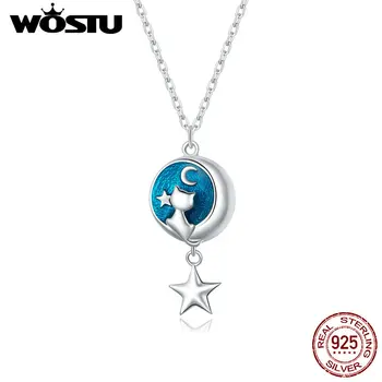 

WOSTU New 925 Sterling Silver Moon & Cat Necklaces Pendants Long Chain Necklace for Women Sterling Silver Jewelry BKN422