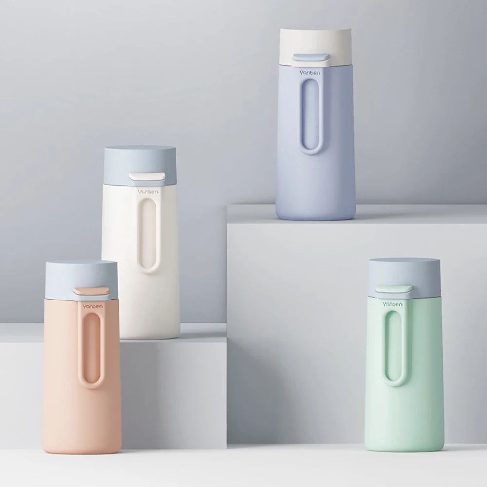 

Creative Solid Color 304 Stainless Steel Cold Insulation Mug Portable Silicone Handle Large-caliber Mini Thermos for Travel Girl