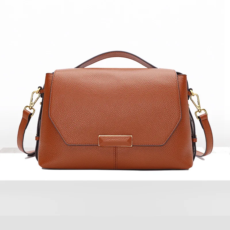 

Genuine Leather Bag Woman Leisure Time Joker Single Shoulder Baotou Layer Cowhide Portable Oblique Satchel 1059