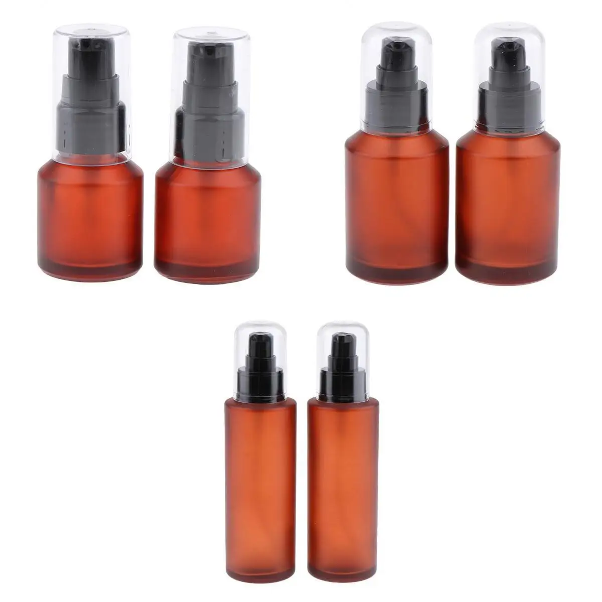 6pcs Empty Pump Bottle Refillable Amber Glass Lotions Bottle 100ml/60ml/15ml Empty Pump Dispenser Bottle