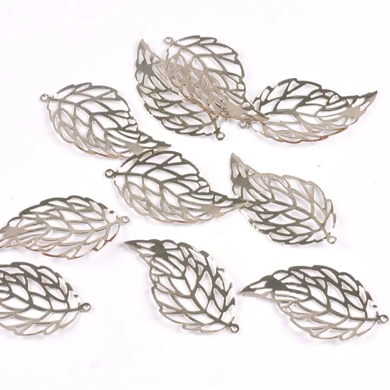 20pcs 41x22mm Gold Silver Leaf Filigree Wraps Flower Connectors For DIY Scrapbook Decor Metal Crafts Supplies Accessories Yk0775