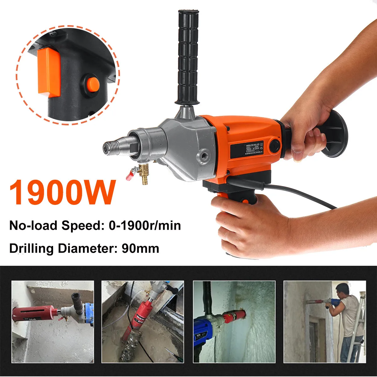 

New 1900W 220V 90mm Diamond Core Drill Wet Handheld Concrete Core Drilling Machine with Water Pump Accessories Drill Machine