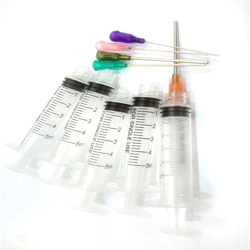 1/5 Pack 5/10ml Transparent Blunt Tip Syringe 5pcs Blunt Tip Needle & 5pcs Tip Cap sets For Industrial Tool