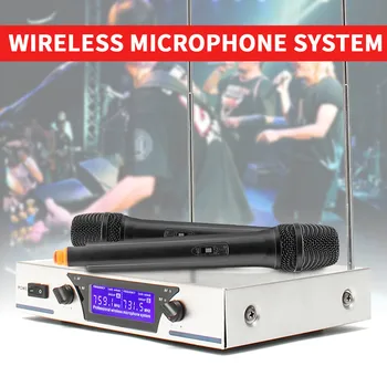 

Professional 2CH Cordless Microphone VHF System Wireless Handheld Mic Cardioid Microphone Speech Party Karaoke Supplies