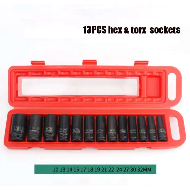 

13PCS Standard Socket Wrench Set Tool 1/2" Drive Adapter 78mm Spanner Converter Reducer Electric Impact Wrench Socket Sets