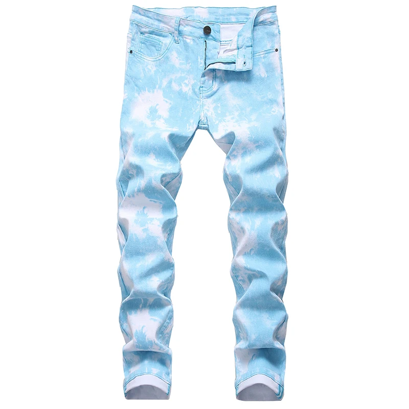 Sokotoo Men's fancy color black printed jeans Fashion snow washed plus size stretch pants Sokotoo Men's fancy color black printed jeans Fashion snow washed plus size stretch pants