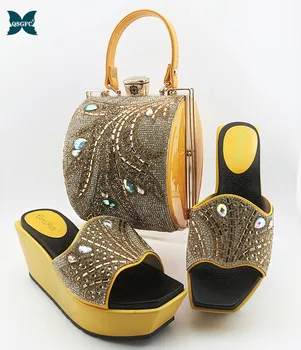 

2020 New Arrival Italian design Ladies Shoes and Bags To Match Set for Wedding Set of Shoes and Bags in Yellow Color