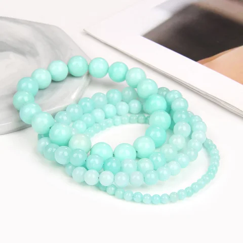 Amazonite Stone Beaded Bracelets Women Men Jewelry Gem Stones Bracelet Lucky Yoga Meditation Reiki Gift Bracelets Wholesale