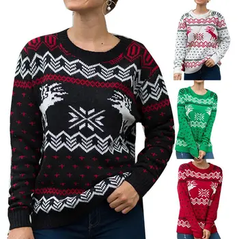 

Christmas Sweaters Winter Pullovers Women Sweater Long Sleeve O-neck Sweater Snowflake Elk Print Sweater Pullover Ladies Sweater