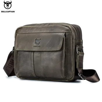 

BULLCAPTAIN Fashion Cowhide Shoulder Bag Man 12 inches Business Crossbody Bag Male Handbags Quality Wide Strap Messenger Bag 035