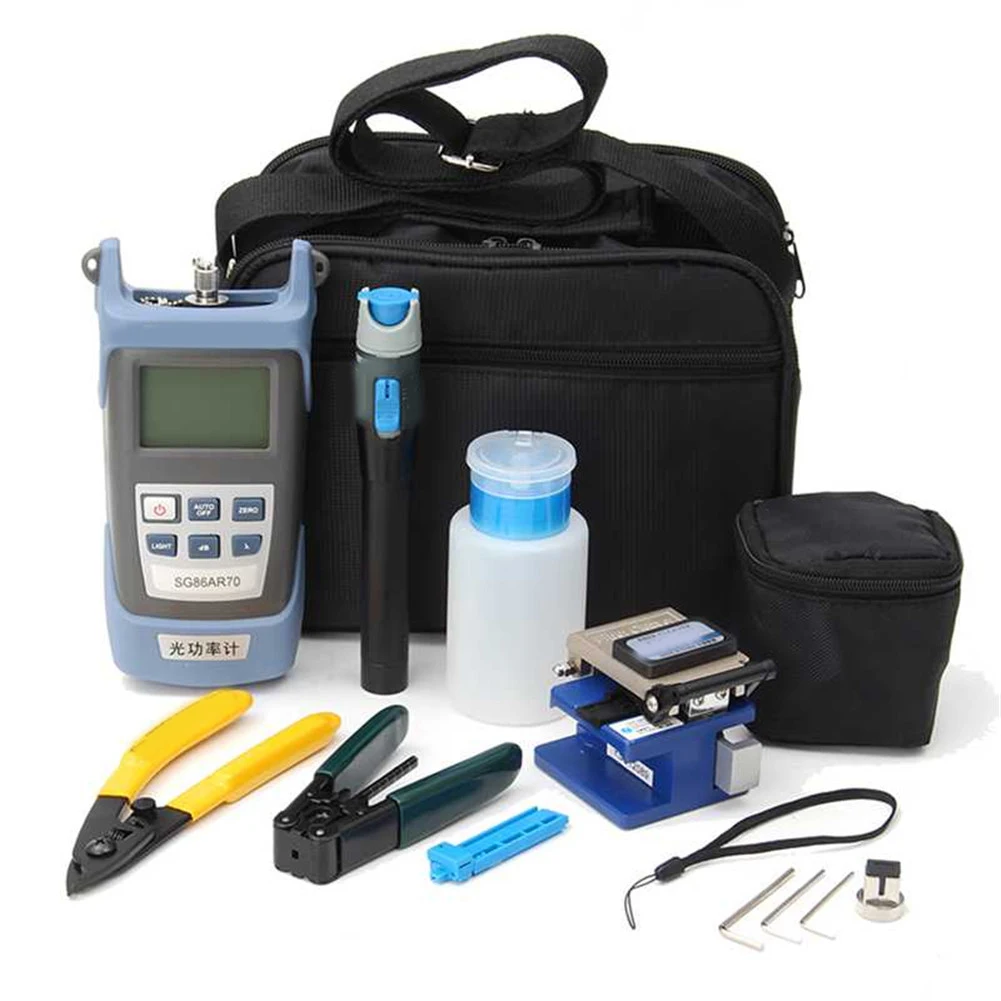 

Fiber Optic FTTH Tool Kit with FC-6S Fiber Cleaver and Optical Power Meter 5km Visual Fault Locator Wire Stripper Bag for Tools