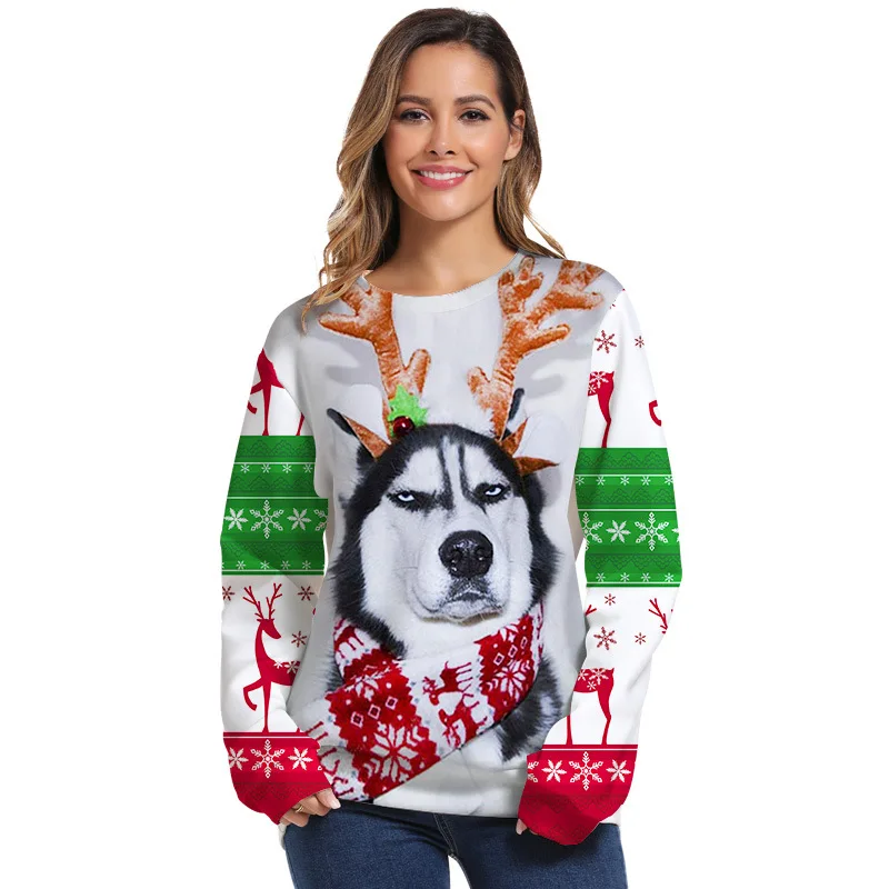 Cena Okrągły dekolt 3D drukowanie boże narodzenie sweter Unisex mężczyźni kobiety brzydki boże narodzenie sweter parodia śmieszne para nosić odzież Xmas