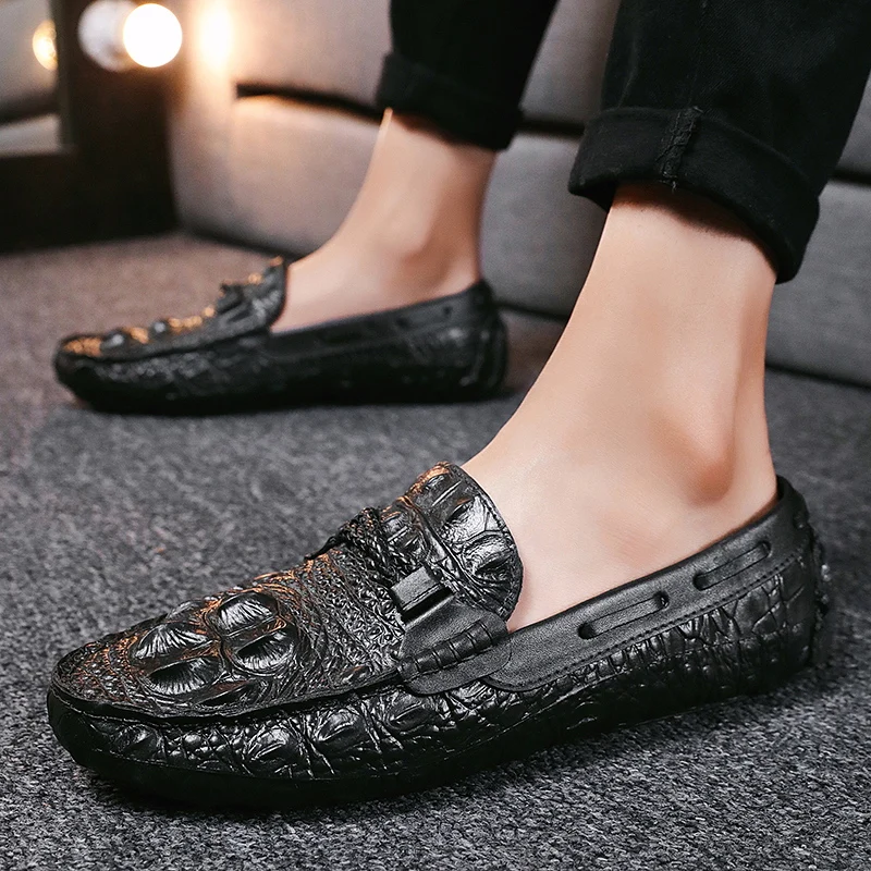 Men Casual Leather Shoes Italian Fashion Snake Skin Loafers designer Male Dress Moccasins Homme Tide Men Peas Shoes Lazy Shoes (46)