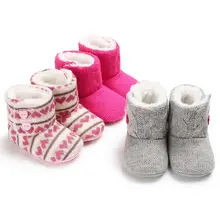 Зимние ботинки для маленьких девочек 0-18 месяцев; теплые ботинки с мягкой подошвой; вязаные зимние ботинки