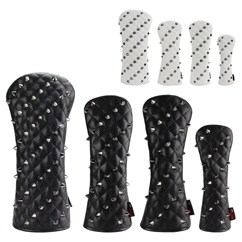 Golf Headcovers Black Rivets Pu Leather Golf Wood Cover For Driver