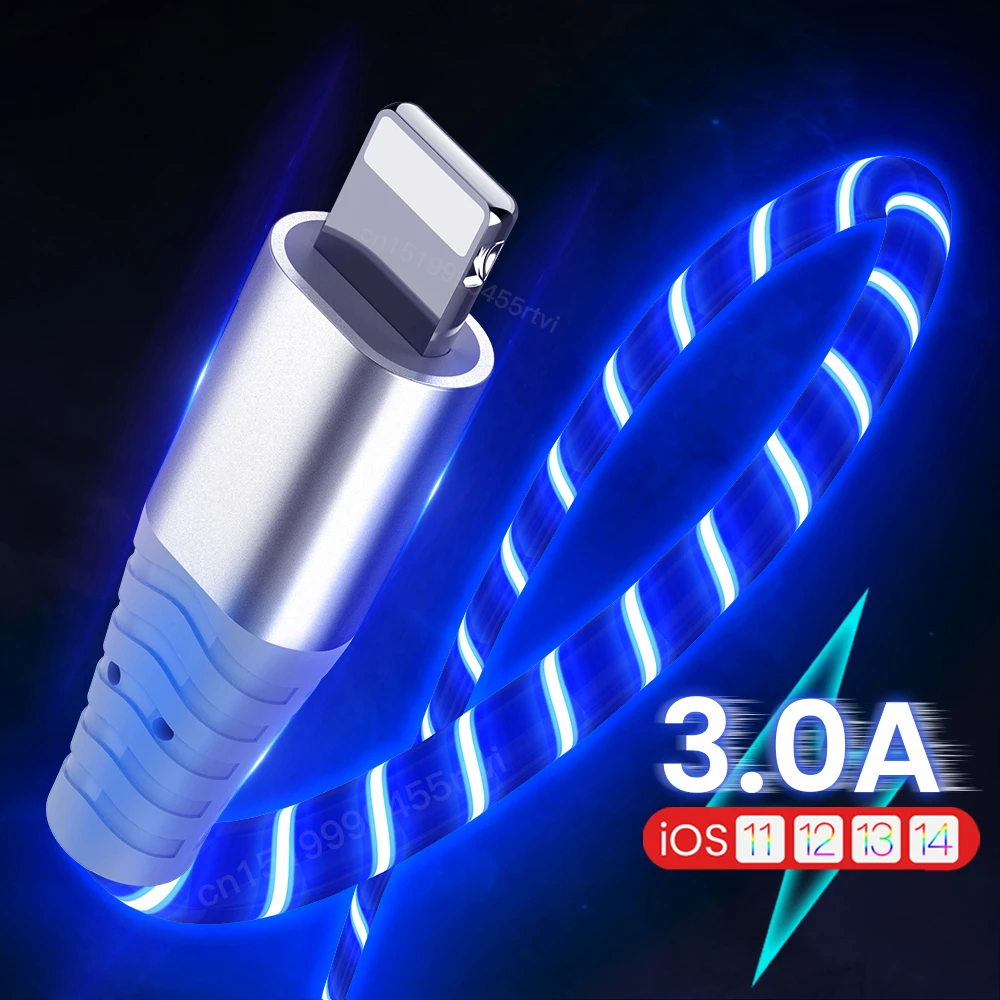 Flow Luminous USB Cable For iPhone 13 12 11 Pro Max X XR XS 8 7 6s 5s Fast Charging Charger Glow USB Wire Cord Data Cable 1/2M iphone cord