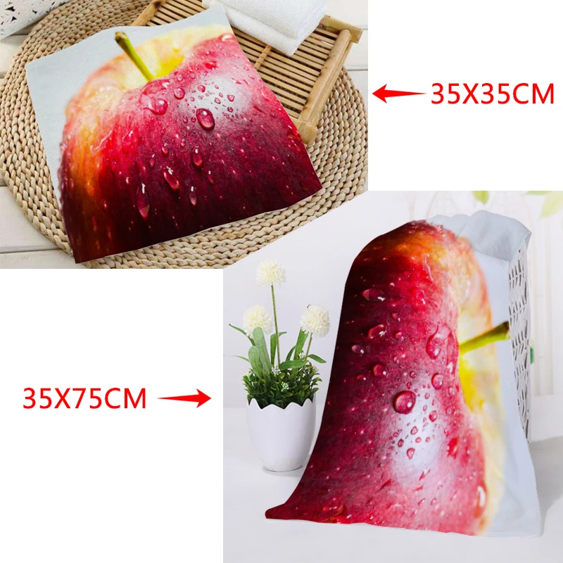 thumbnail image 1 of Nuevas toallas de fruta roja de manzana, tamaño 35 x 35 cm, 35 x 75 cm, toallas cuadradas y rectangulares, impresión de tela de toalla de algodón, logotipo personalizado, 1 of 5