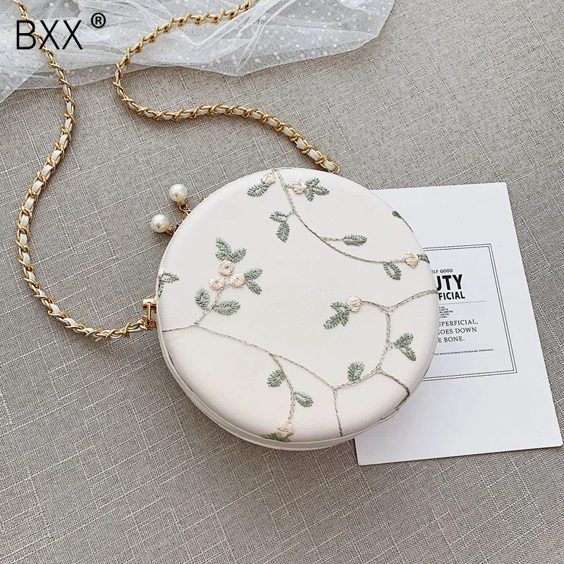 

[BXX] Women Single Shoulder Crossbody Bag All-match Flap 2020 Summer Lace Female Round Package Female Mini PU Leather Bag HF850