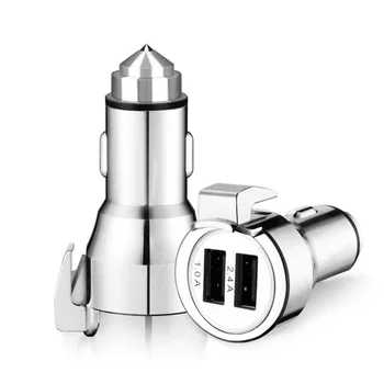 

3 in 1 Quick Charger Dual USB Car Charger Seat Belt Cutter Emergency Safety Hammer Glass Breaker Razor Sharp LED light Universal