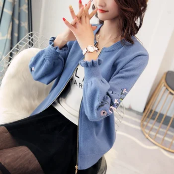 

2020 New spring and autumn women's wear Korean version sweater jacket short loose embroidery knitted cardigan blouse net red