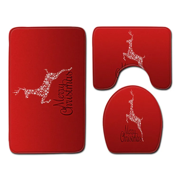 Free Shipping 3Pcs/set Christmas Red Bathroom Carpet Set Dywaniki Lazienkow Bath Mats Rug Tapete Banheiro Tapis Salle De Bain