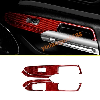 

For Ford Mustang 2015-2019 Red real Carbon Fiber inner window Switch panel trim Car accessories Car modification