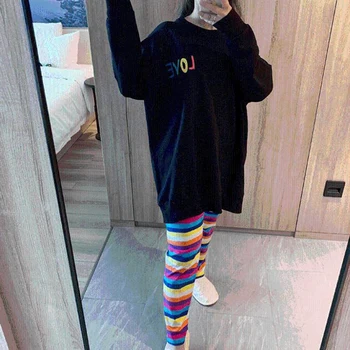 

Pajamas for Women Letter Print Long Sleeve Top Striped Trousers Two-piece Set Casual Loose Large Size Sleepwear Pijama Homewear