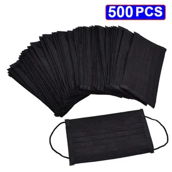 

500 pcs Disposable Masks 3 Layers Safety Protective Mouth Face Masks EarLoop Mask Anti dust Filter Facial Dust-Proof Black/ Blue