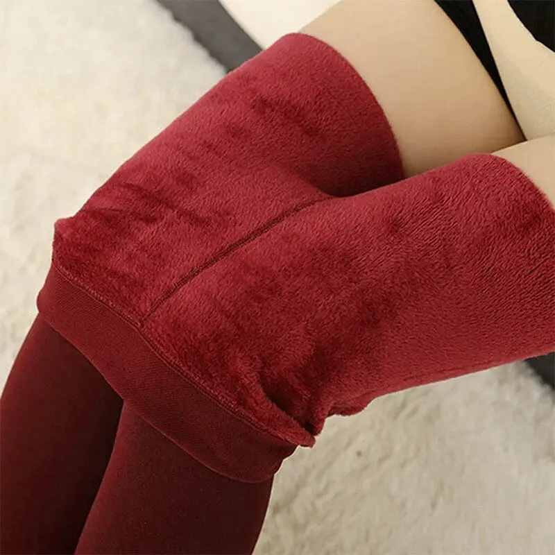 Wine red Женские зимние теплые плотные флисовые обтягивающие леггинсы, Стрейчевые штаны, брюки, джеггинсы, длинные штаны-В5 - Цвет: Wine red