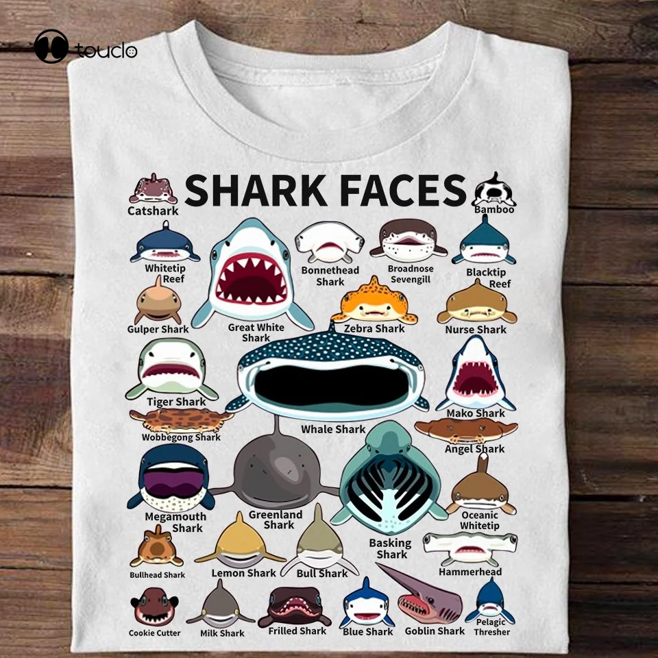 Shark Faces Catshark Whitetip Reef Gulper Tiger Maglietta Da Uomo In Cotone S-3Xl Bianco