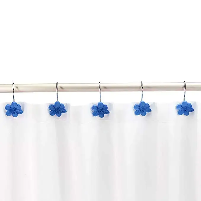 

12Pcs Curtain Hanging Hooks Resin Flower Rust Resistant Hooks Glide Shower Hangs XH8Z