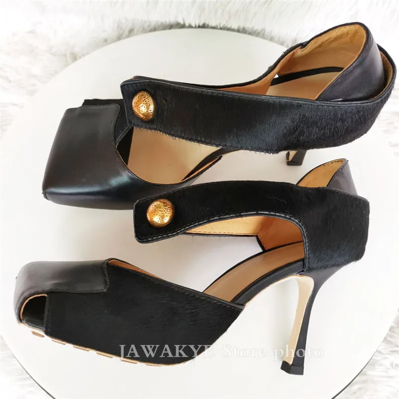 Black-Horse-hair-leather-Square-Toe-Madame-high-heel-shoes-Women-Pumps-hollow-Novelty-gold-Metal (2)