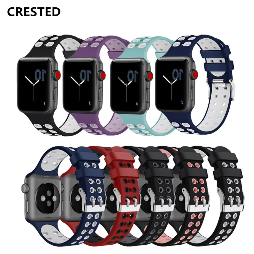 CRESTED спортивный ремешок для наручных часов Apple Watch, ремешок 42 мм, 38 мм, версия силиконовых наручных часов Iwatch серии 3/2/1 браслет на запястье