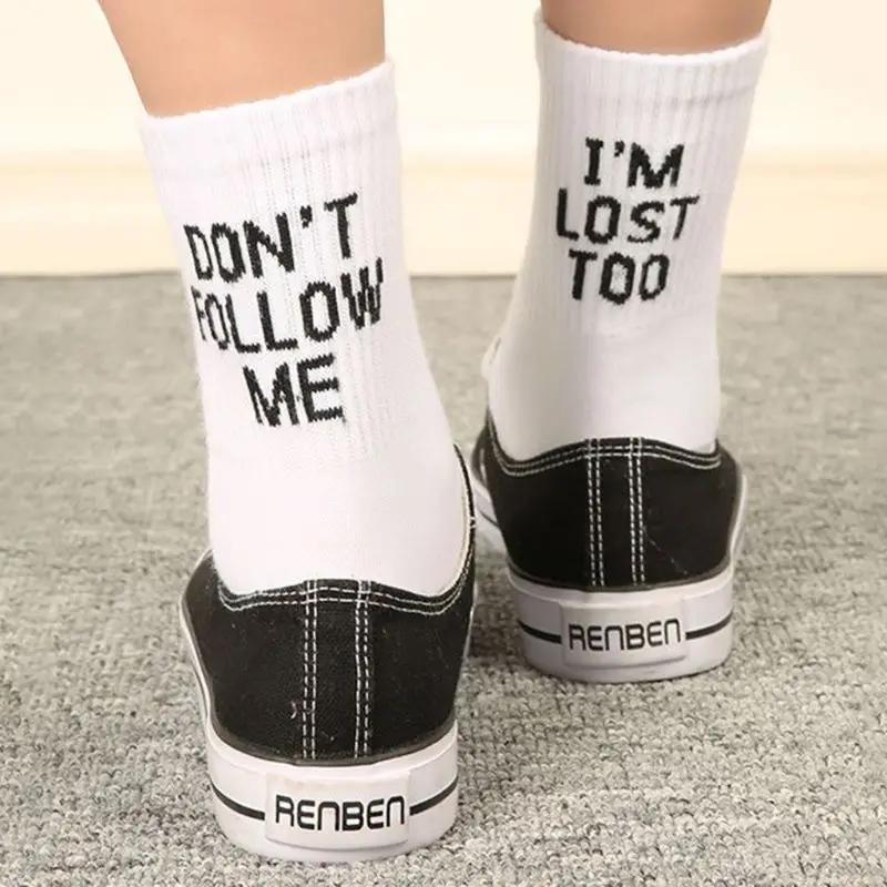 

Unisex Funny Word Letter Print Cotton Long Crew Socks Message Hip Hop Skateboard