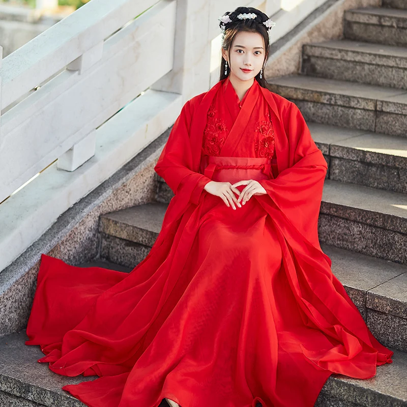 

Ancient Costume Stage Performance Suit Women Traditional Hanfu Chinese Style Elegant Cosplay Classic Dance Red Performance Dress