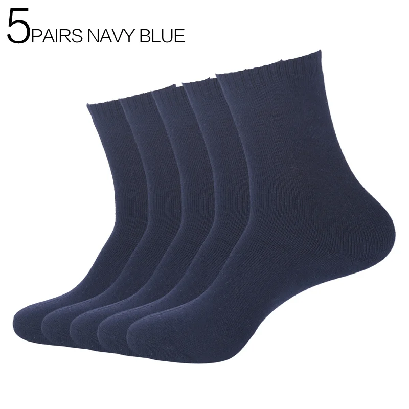 Eur40-44,, мужские зимние плотные теплые махровые носки, мужские деловые повседневные теплые хлопковые носки, 5 пар/лот(60 г/пара), s78 - Цвет: navy blue 5pairs