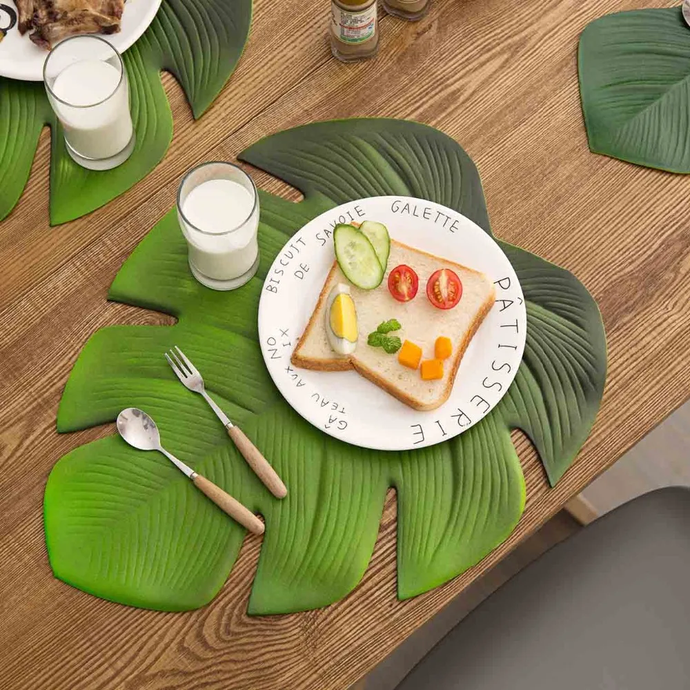  4Pcs Banana Leaf Coaster Placemat Table Mat Waterproof Table Cloth Cup Bowel Pot Mat Pad Holder Kit