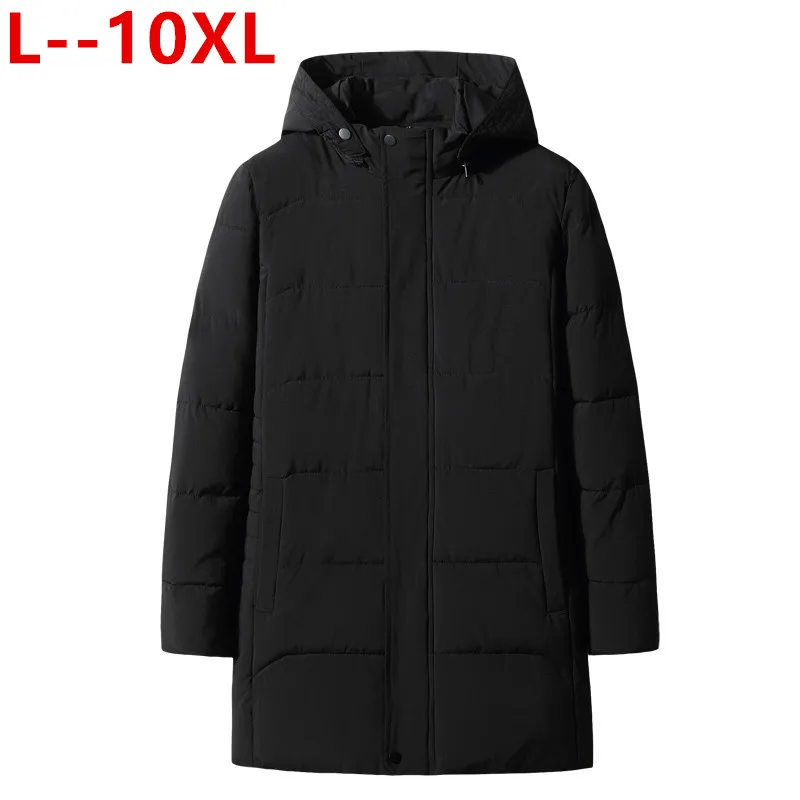 Black Plus size 10XL 8XL 6XL 5X Winter Jacket Men Hat Detachable Warm Coat Causal Parkas Cotton Padded Winter Jacket Men Clothing - Color: Black